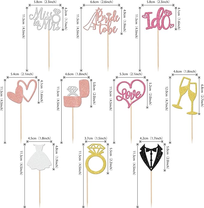 30 PCS Bride to Be Cupcake Toppers Wedding Cake Toppers I Do Love Heart Ring - Image 2