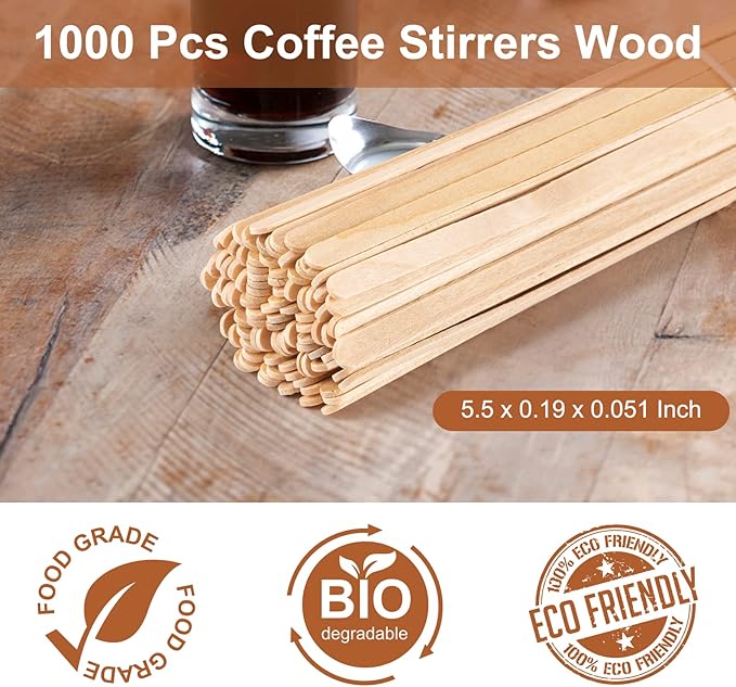 1000 Pcs Coffee Stirrers 5.5 Inch Wood Coffee Stir Sticks Individually Wrapped - Image 5