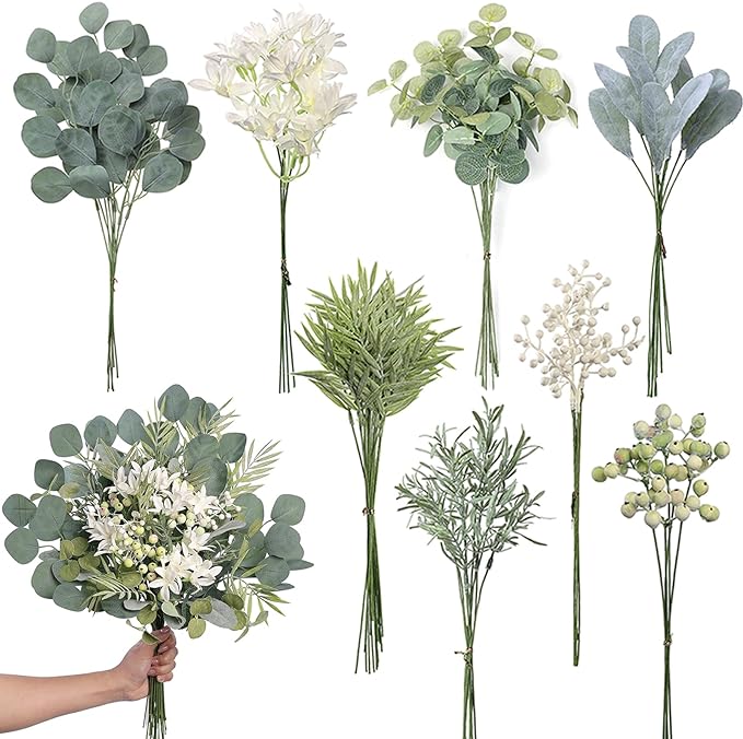 FOTEEWL 75 Pcs Artificial Greenery Stems Box Set, by FOTEEWL