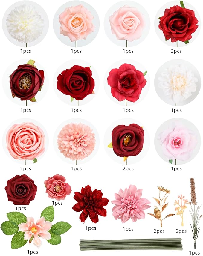 Artificial Flowers Combo, Mix Silk Flowers Roses, Dahlias - Image 7