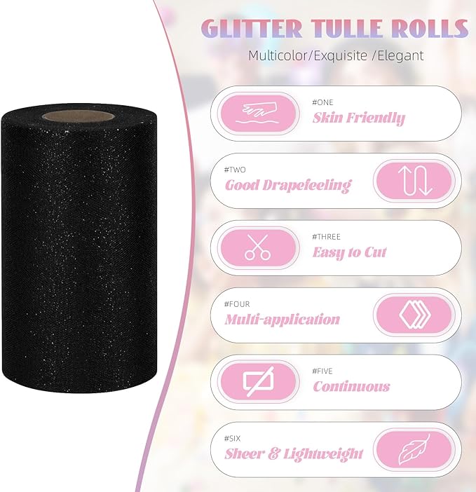 Glitter Tulle Rolls 6” by 50 Yards Sparkle Tulle Fabric Ribbon Sequin Tulle - Image 2