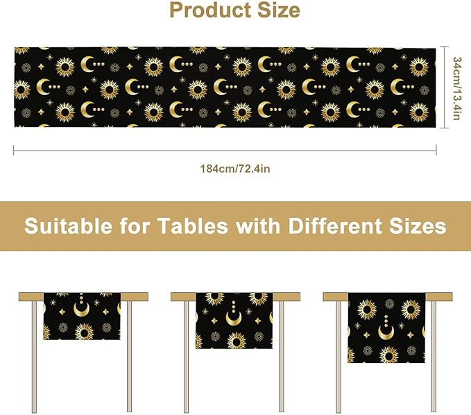 Magic Gold Sun Moon Stars Table Runner Mystical Farmhouse Rustic TableRunner - Image 3