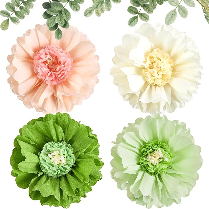 SUNBEAUTY 4 PCS 20" Sage Green Giant Paper Flowers Large Crepe Paper Tissue by SUNBEAUTY