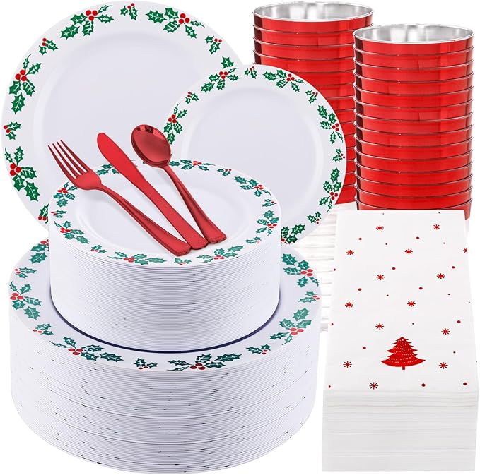WDF 350pcs Christmas Plates and Napkins Set by WDF