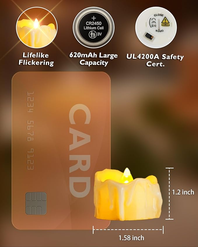 Homemory 12pcs Remote Timer LED Tea Lights Candles, 400+Hours Flickering - Image 3
