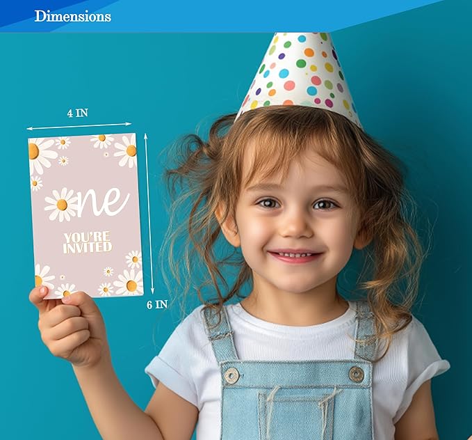 Daisy 1st Birthday Invitations for Girls, Daisy One Birthday Party Invitaions - Image 5