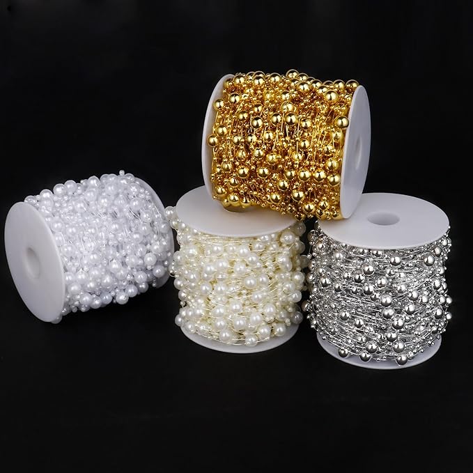 98FT Pearl Beads String Garland, 8mm 3mm Ivory Faux Pearl Beads Roll Strand Bulk - Image 8