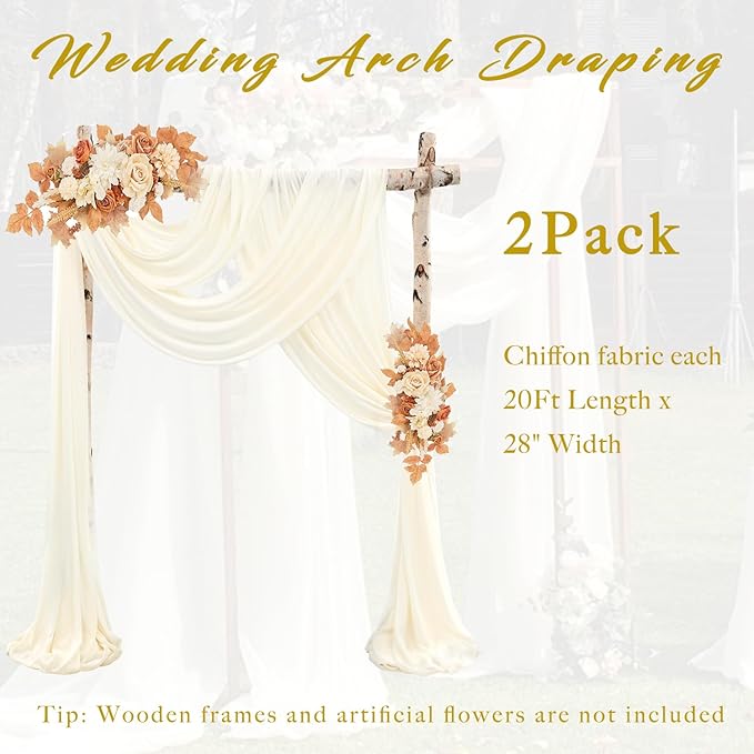 Wedding Arch Draping Fabric 2 Panels 20Ft Length x 28" Width Ivory Arch Drapes - Image 6