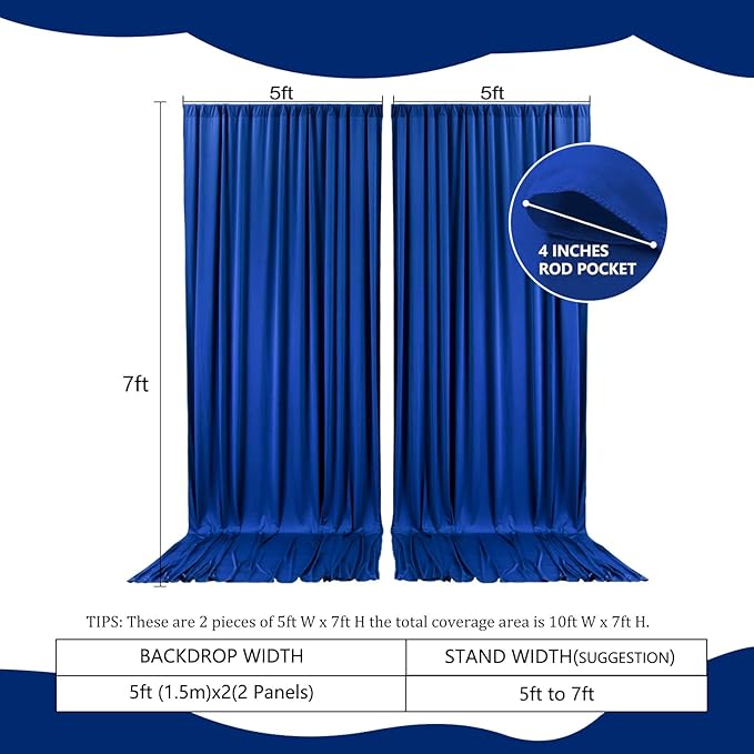 2 Panels Blue Backdrop Curtain, 10 x 7 Feet Background Curtains - Image 2