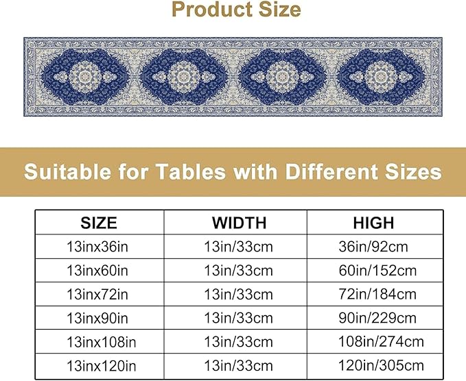 Boho Bohemia Style Dark Blue Table Runner, Country Rustic Farmhouse Magical - Image 2