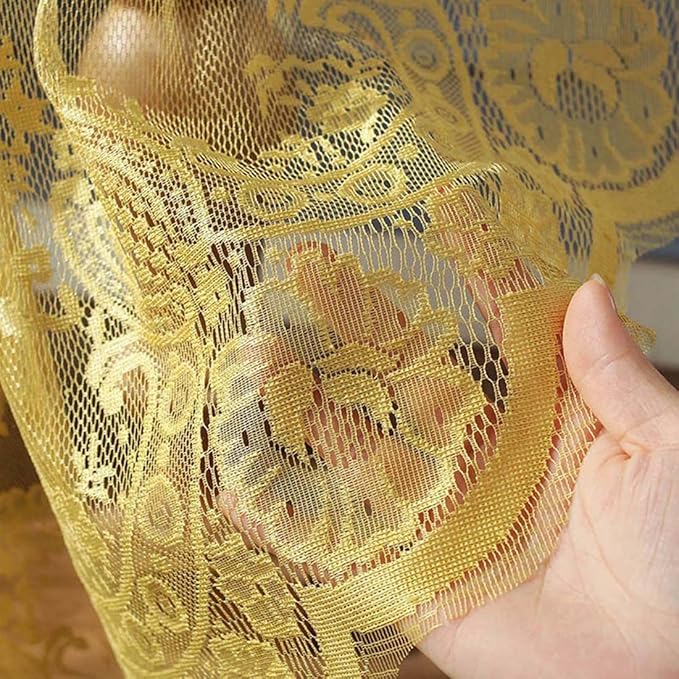 Vintage 60 inch Yellow Lace Tablecloth Floral Embroidered Boho Shabby Chic - Image 7