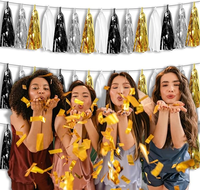 3P Metallic Fringe Tassel Banner Garland Foil Tinsel Streamer Wall Hanging - Image 6