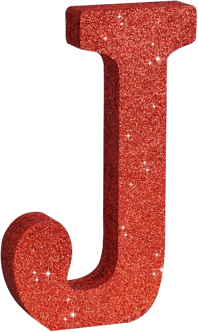 TONIFUL 8 Inch Red Glitter Letter J Table Centerpiece A-Z Red Birthday Party by TONIFUL