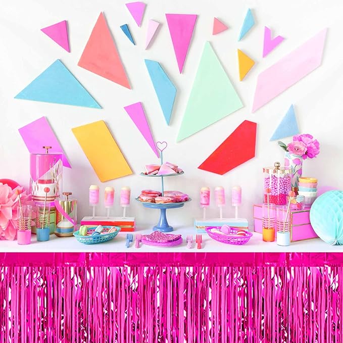 3 Pack 29 x108 Inch Fuchsia Foil Fringe Table Skirts Metallic Banner - Image 6