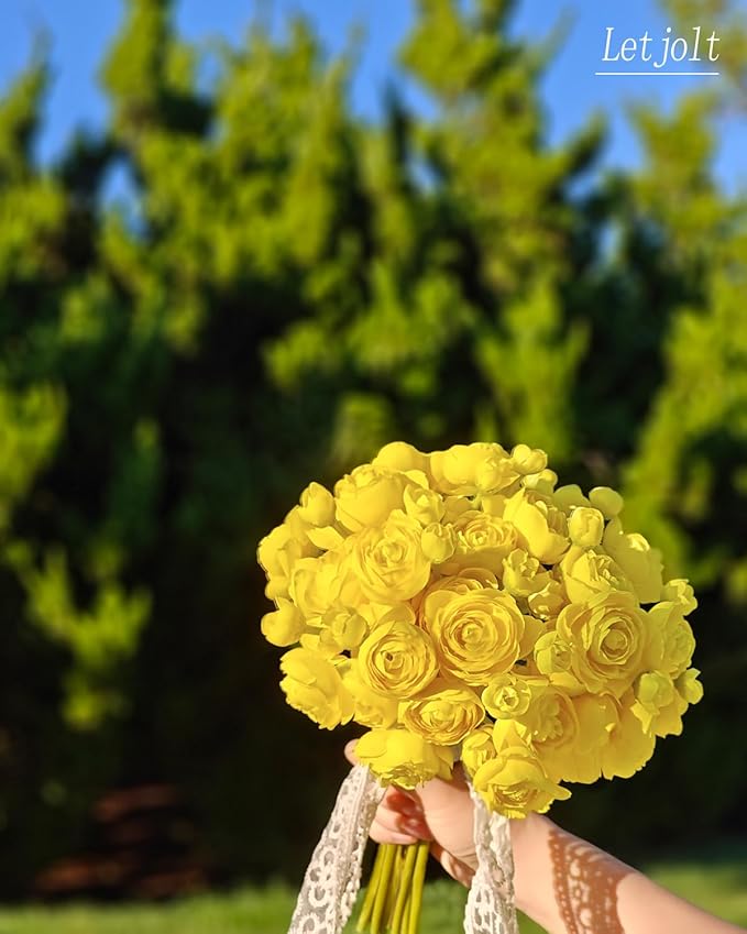 Letjolt Ranunculus Artificial Flower Yellow Silk Flowers Faux DIY Bouquet - Image 3