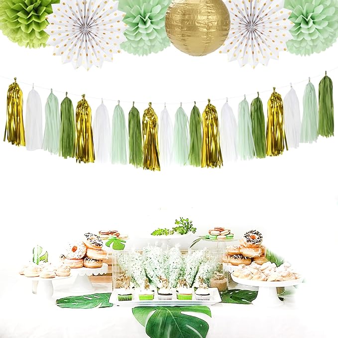 Sage-Olive Green Gold Party-Decorations Tassel-Garland - Image 5