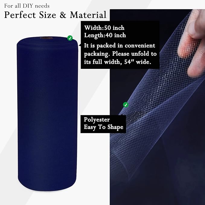 Navy Blue Tulle Fabric Rolls 54 Inch by 40 Yards Tulle Bolt Spool - Image 2