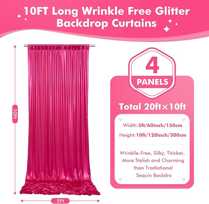 20x10ft Shimmer Hot Pink Sequin Backdrop Curtain - Image 6