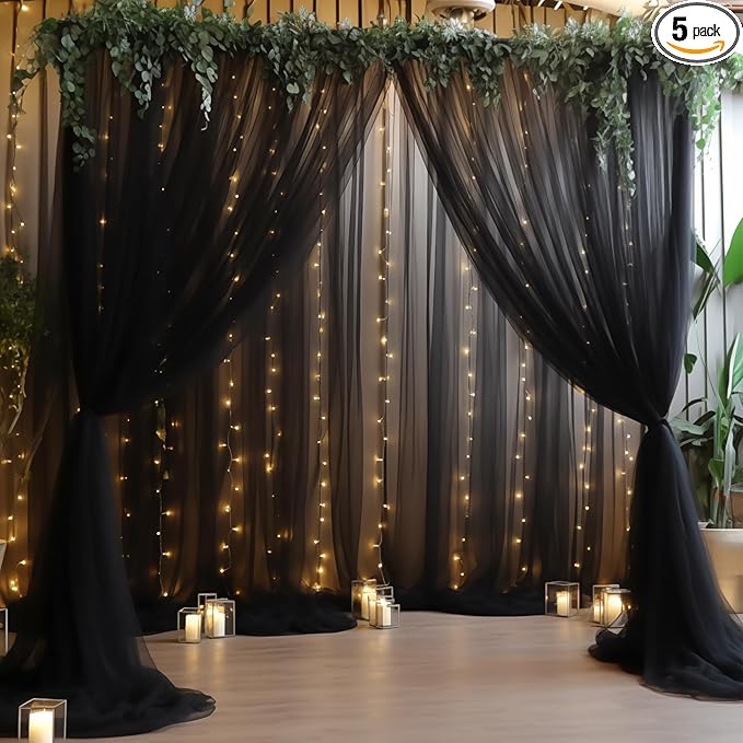 20×10ft Black Tulle Backdrop Curtain by WishCare