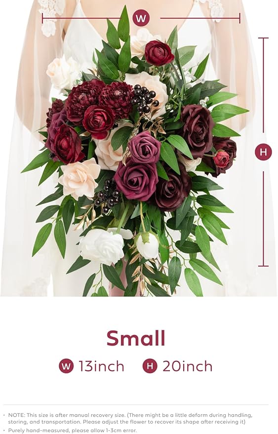 Ling's moment Burgundy Bridal Bouquet Cascading, Marsala Wedding Bouquets - Image 5