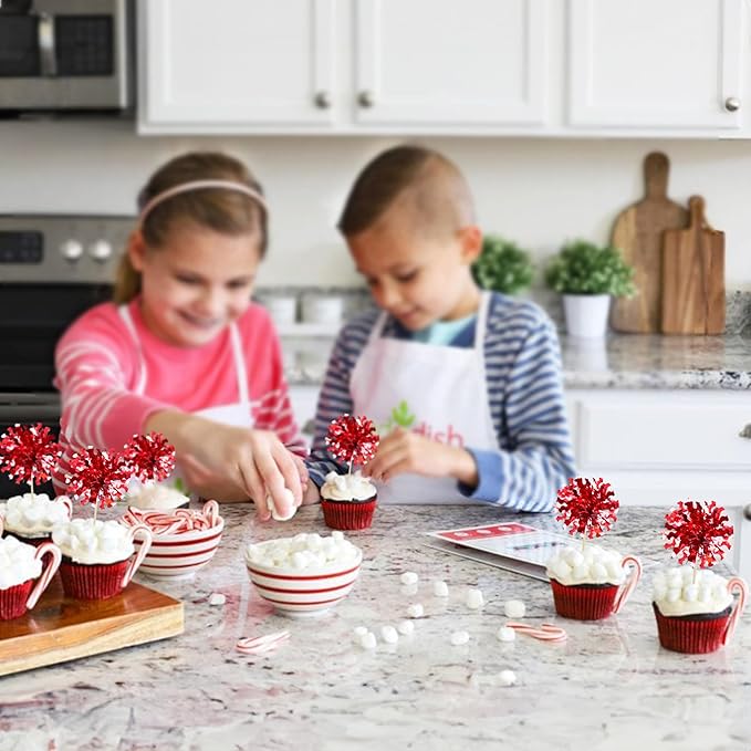 Ephlyn 30Pcs Foil Firework Cupcake Toppers Happy Birthday Cake Toppers Tinsel - Image 5