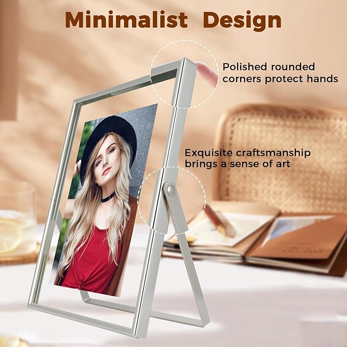 Silver Floating Frame, For Picture 5x7, Small Desktop Photo Frame, Classy Gift - Image 3