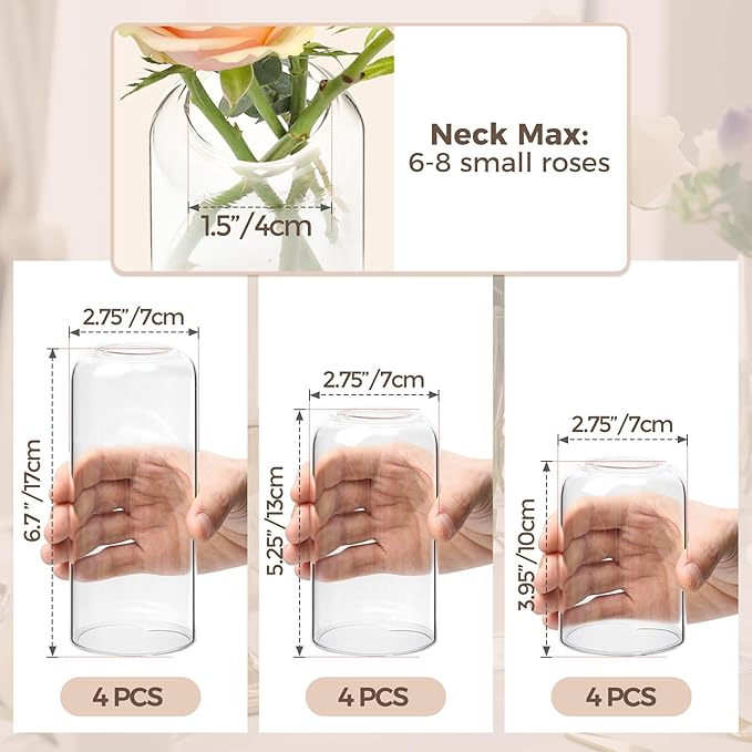 ComSaf Small Flower Vase Set of 12, Glass Bud Vases in Bulk, Decor Centerpiece - Image 5
