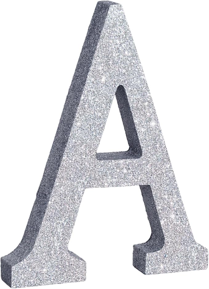TONIFUL 8 Inch Silver Glitter Letter A Table Centerpiece A-Z Silver Birthday by TONIFUL