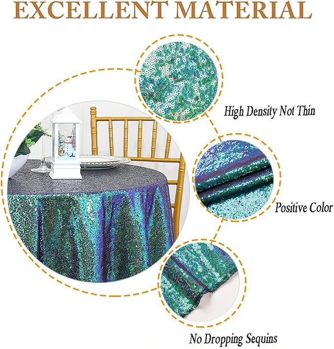 ShinyBeauty Iridescent Green Sequin Tablecloth 54x54” - Image 3