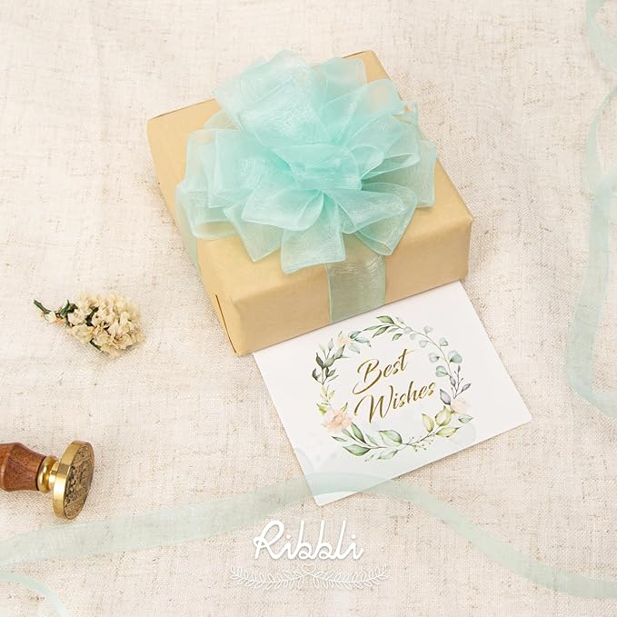 Ribbli Aqua Blue Organza Ribbon, 1 Inches x Continuous 50 Yard, Cookie Wrapping - Image 4