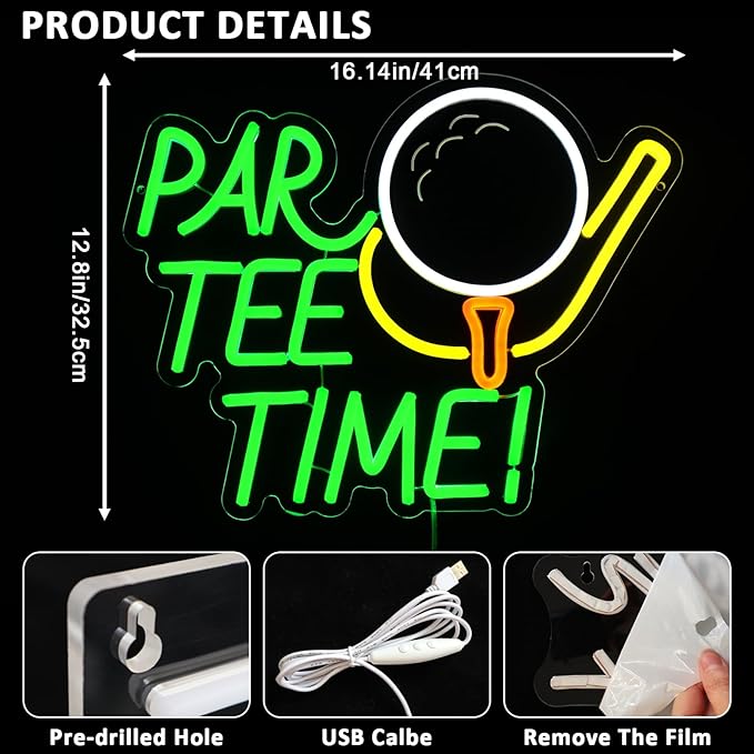 Neon Sign for Wall Decor, Par Tee Time Neon Sign, 16.14" x 12.8" Golfing LED - Image 2