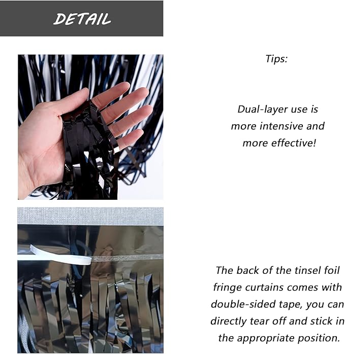 Black Foil Fringe Curtain 3.3×8.3FT 6 Packs, Metallic Tinsel Curtains Party - Image 3