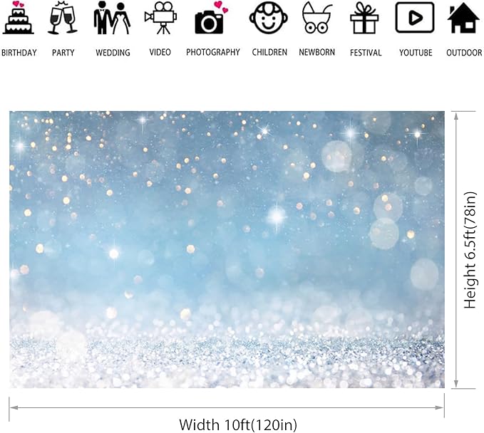 10x6.5ft Blue Bokeh Backdrops Birthday Party Abstract Golden Sparkling Spots - Image 3