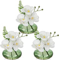White Orchids Artificial Flowers Faux Orchids Arrangement in Light Green Glass by Oairse