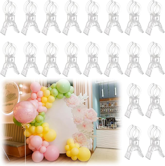 LemonRoad 20 Pack Large Balloon Arch Clips Plastic Transparent Backdrop Spring - Image 2