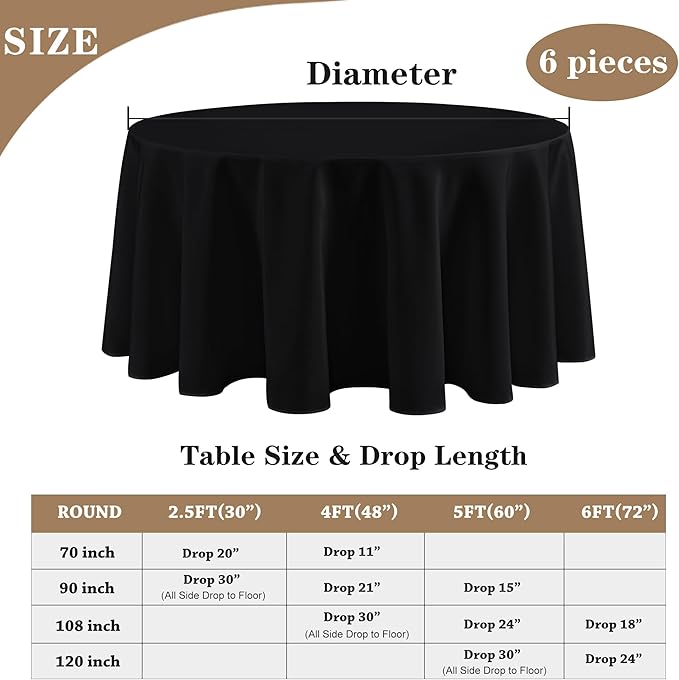 Fitable 6 Pack Black Round Table Clothes - Image 5