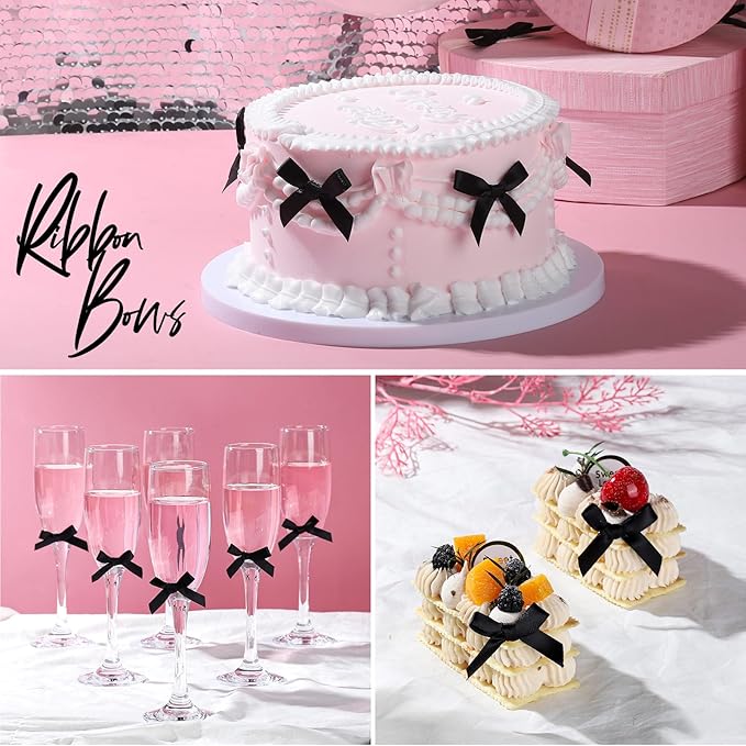 YGDZ 50 PCS Mini Black Bows, Small Stain Ribbon Black Bow - Image 2