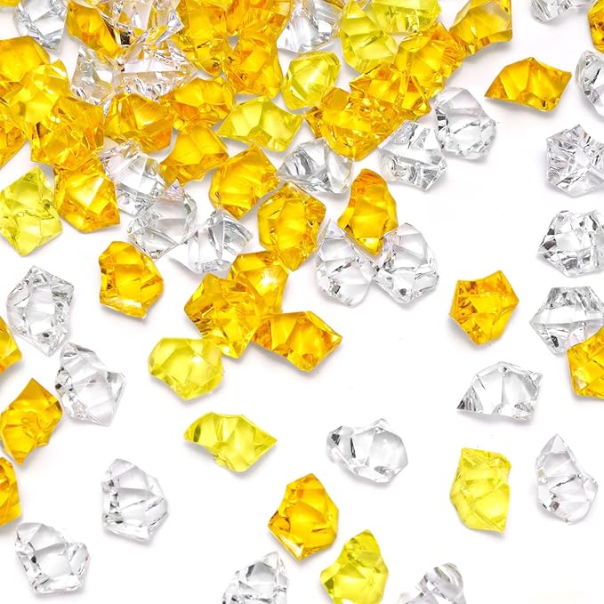 DomeStar Yellow and Orange Fake Ice, Crushed Ices Plastic Gems Vases Fillers by DOMESTAR