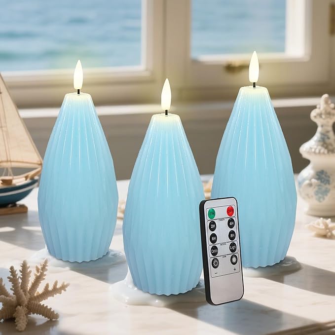 Silverstro Ocean Flameless Candles Remote Irregular Polygon Ribbed Design Real - Image 4