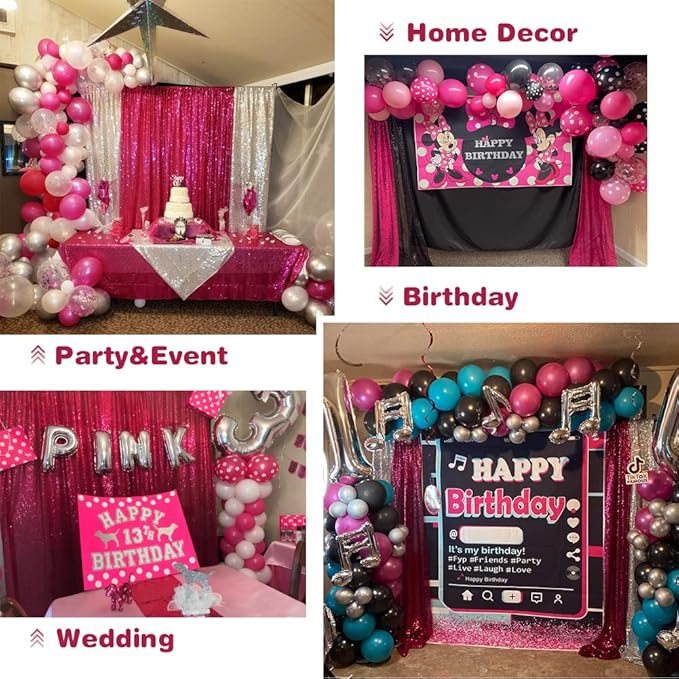 Eternal Beauty Sequin Backdrop Curtains, 2x8 Ft-2 Panels Hot Pink Back Drop - Image 5