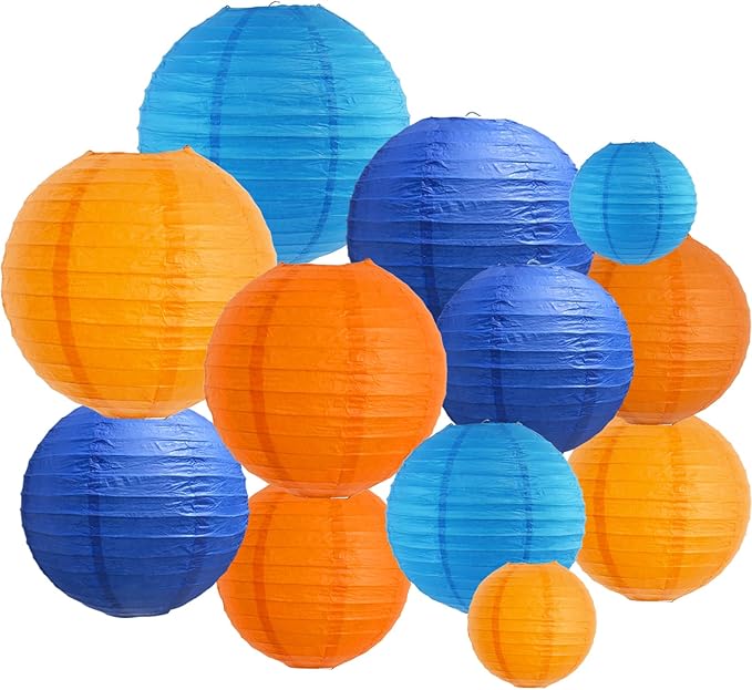 BEISHIDA 12Pcs Blue Orange Paper Lanterns Decorative Hanging Round Paper by Beishida