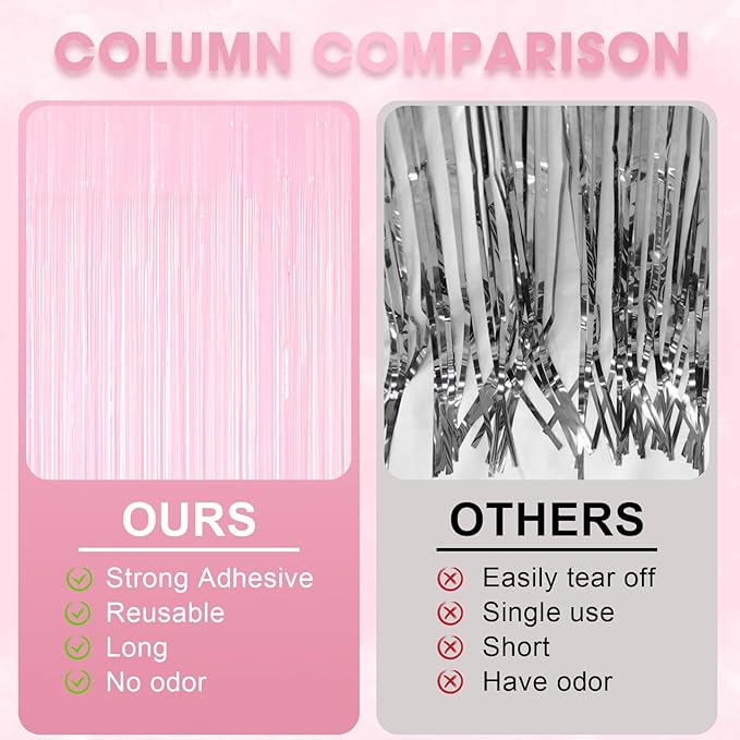 2 Pack Pastel Pink Tinsel Foil Fringe Curtains, Metallic Tinsel Party Streamers - Image 5