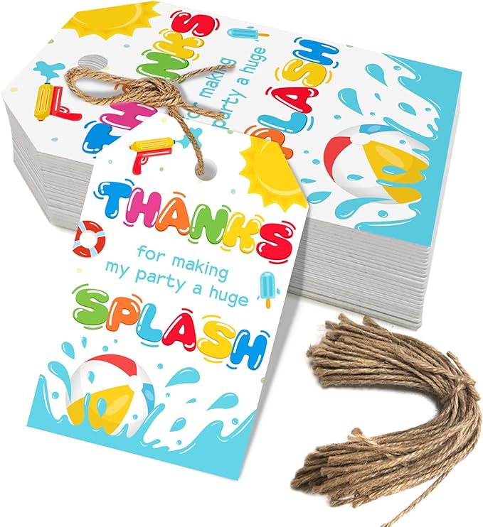 50pcs Pool Party Thank You Tags, Splish Splash Favor Tags by Aukolass