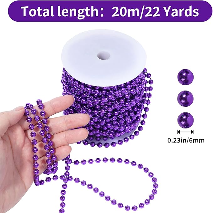 Faux Purple Pearl Beads Garland - 6mm Christmas Tree Beads 22 Yards Spool Pearl - Image 2