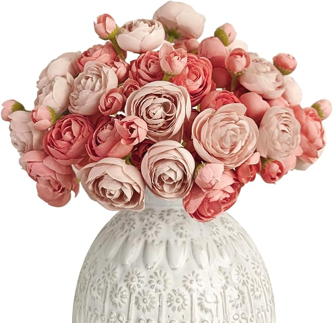 Letjolt Ranunculus Artificial Flower 18 Pcs Pink Silk Ranunculus Wedding by Letjolt