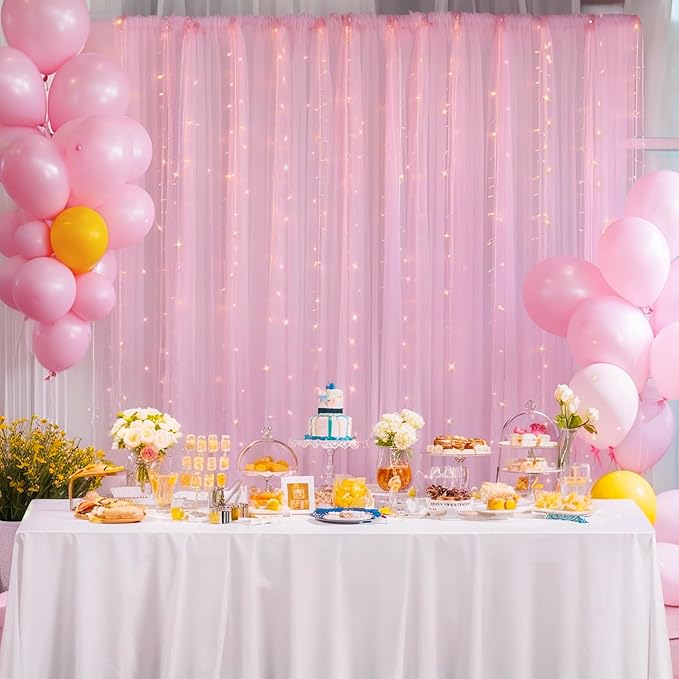 30×10ft Pink Tulle Backdrop Curtain - Image 6