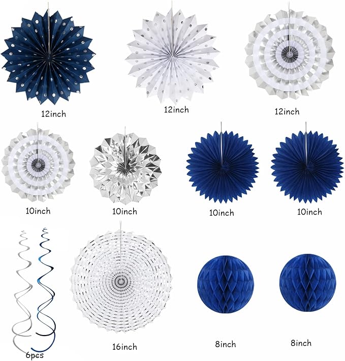 Navy-Blue White-Silver Graduation Party-Decorations - Image 2