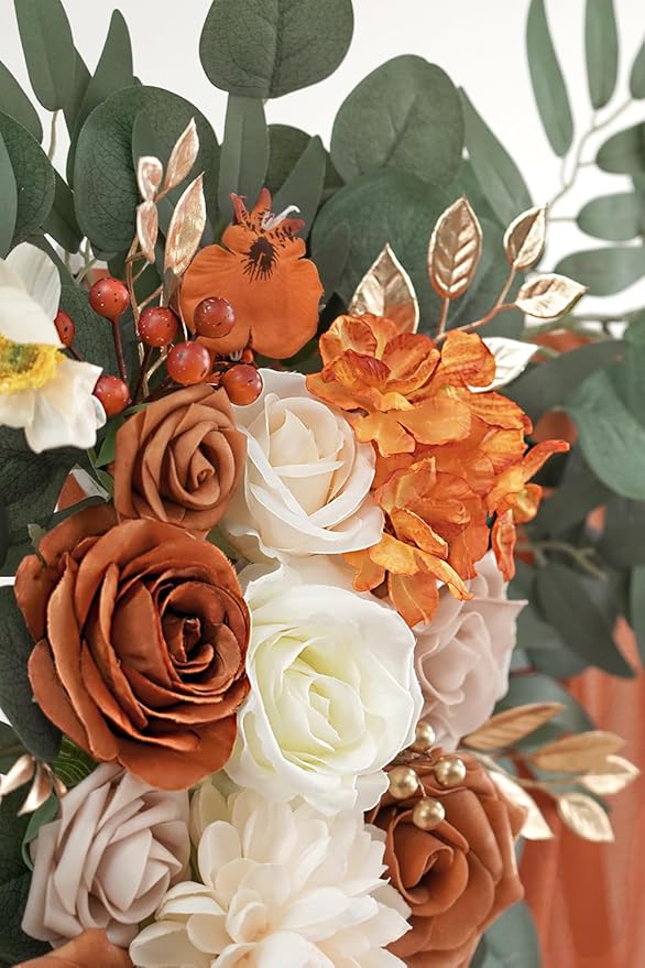 Burnt Orange Artificial Wedding Arch Flowers Kit - Image 6