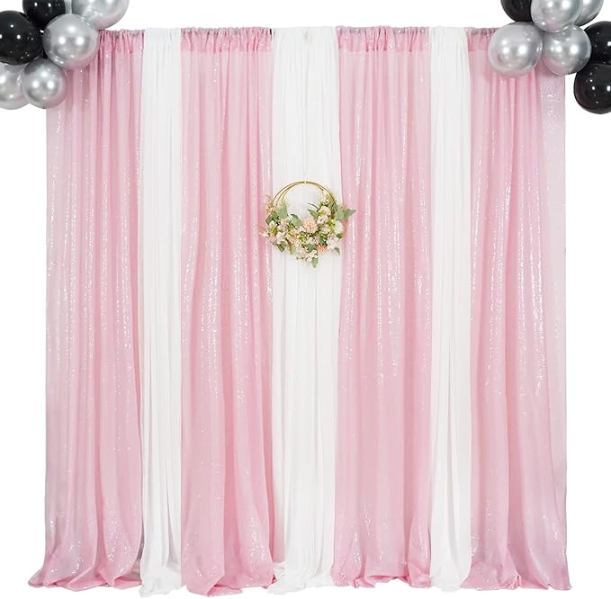 4Pcs 2Ft x 8Ft Pink Sequin Backdrop Curtains, Glitter Photography Background - Image 6