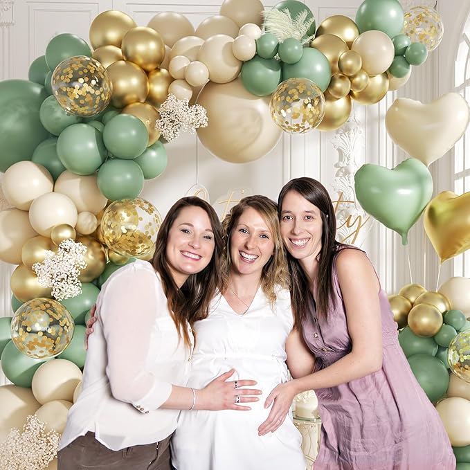 160Pcs Sage Green Gold Balloon Garland Arch Kit, Olive Green White Sand Gold - Image 6